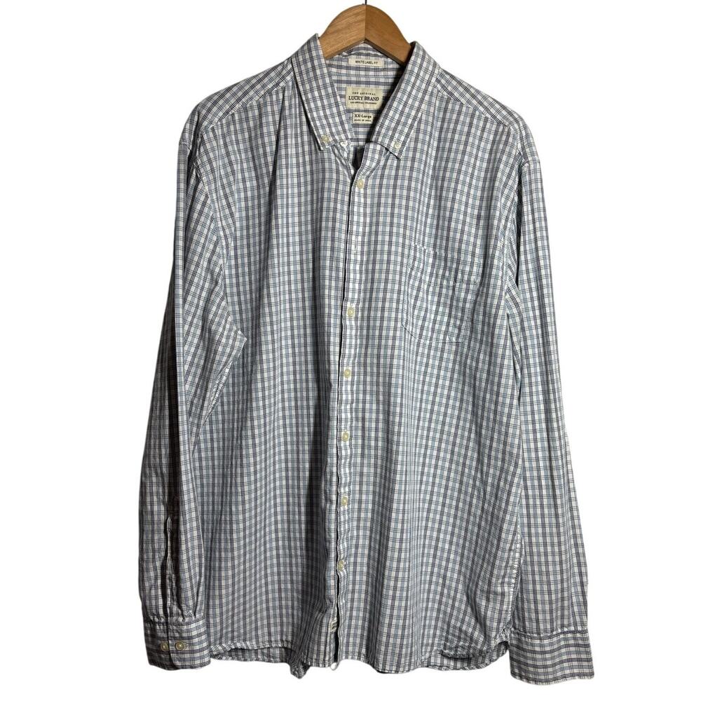 Lucky Brand Men 2X White Label Fit Long Sleeve Button Down Dress Shirt Casual